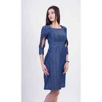 Denim dress with zipper sleeves