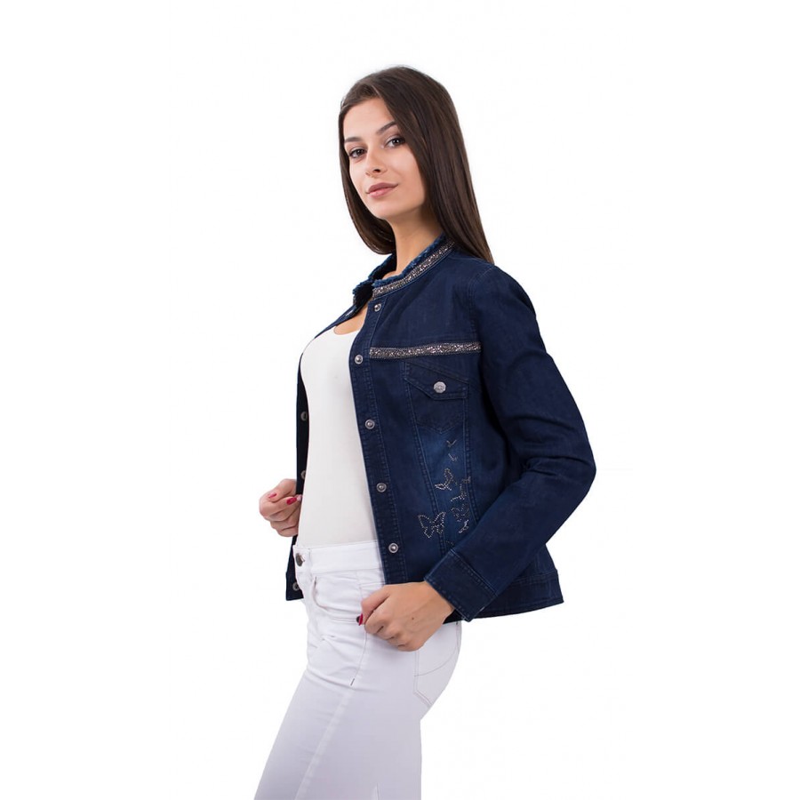Modern Women's Denim Jacket with Appliques 17121 A