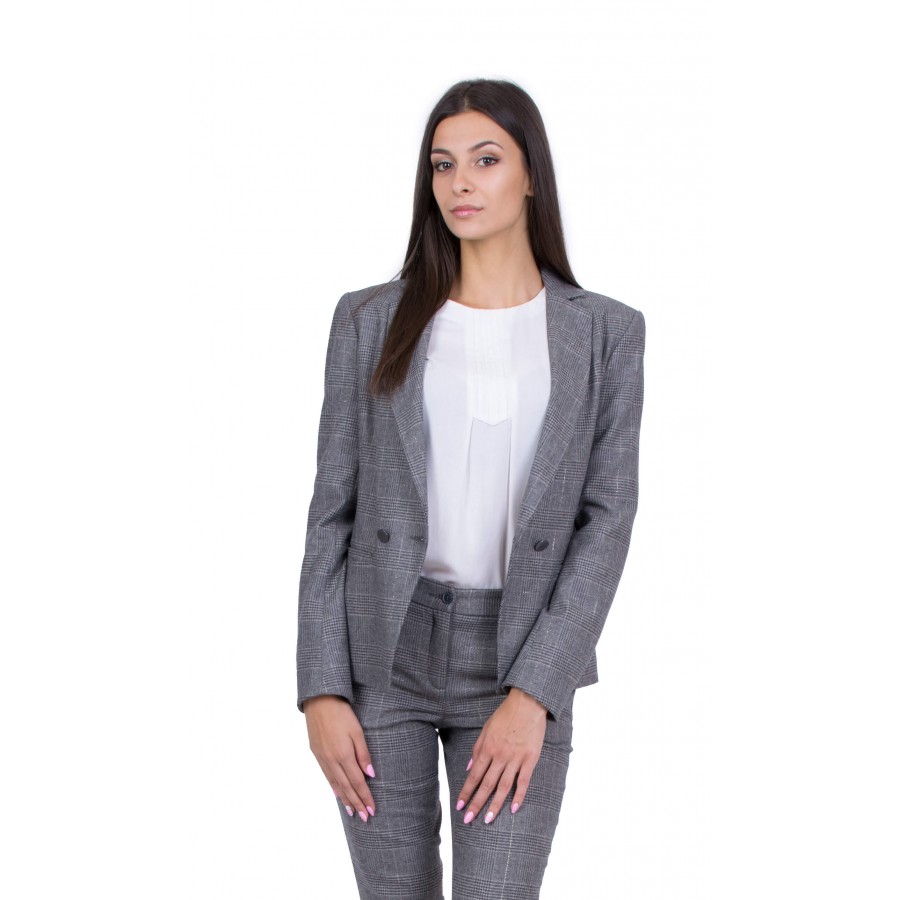 Women's Plaid Jacket in Gray from Wool 19526 / 2020