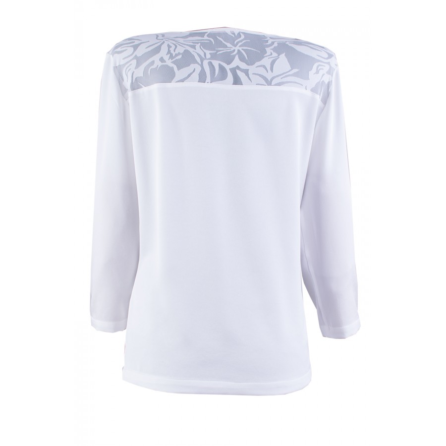 Бяла Сатенена Блуза с Дантела 23524 / 2023