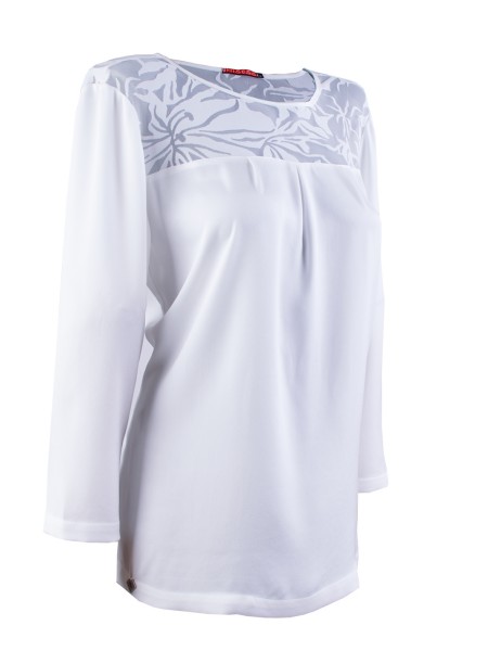 White Satin Blouse with Lace 23524 / 2023 White Satin Blouse with Lace 23524 / 2023