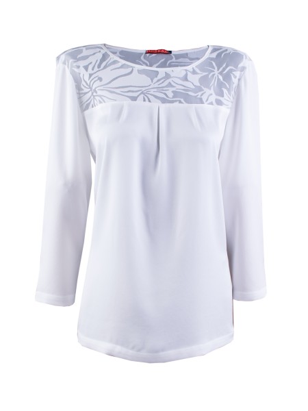 White Satin Blouse with Lace 23524 / 2023