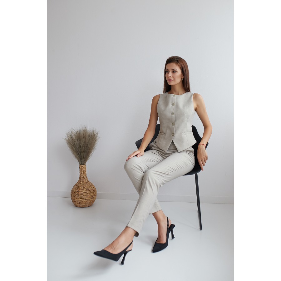 Women's Beige Vest with Rayrano Lame 24507 / 2023 Women's Beige Vest with Rayrano Lame 24507 / 2023