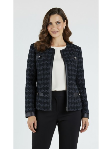 Black Women's Jacket with Anthracite and Leather Details 24536 / 2025
