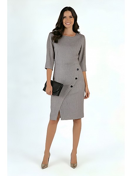 Elegant Women's Peplum Wool Dress with Decorative Buttons 24528 / 2024