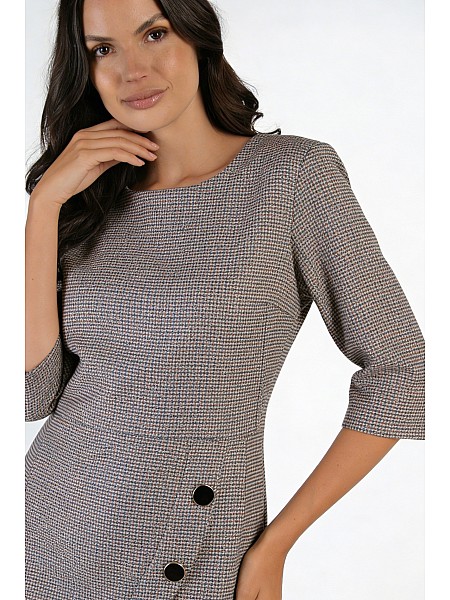 Elegant Women's Peplum Wool Dress with Decorative Buttons 24528 / 2024 Elegant Women's Peplum Wool Dress with Decorative Buttons 24528 / 2024