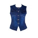 Classic Women's Quilted Denim Vest – Round Neck 25523 / 2025 Classic Women's Quilted Denim Vest – Round Neck 25523 / 2025
