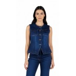 Classic Women's Quilted Denim Vest – Round Neck 25523 / 2025 Classic Women's Quilted Denim Vest – Round Neck 25523 / 2025