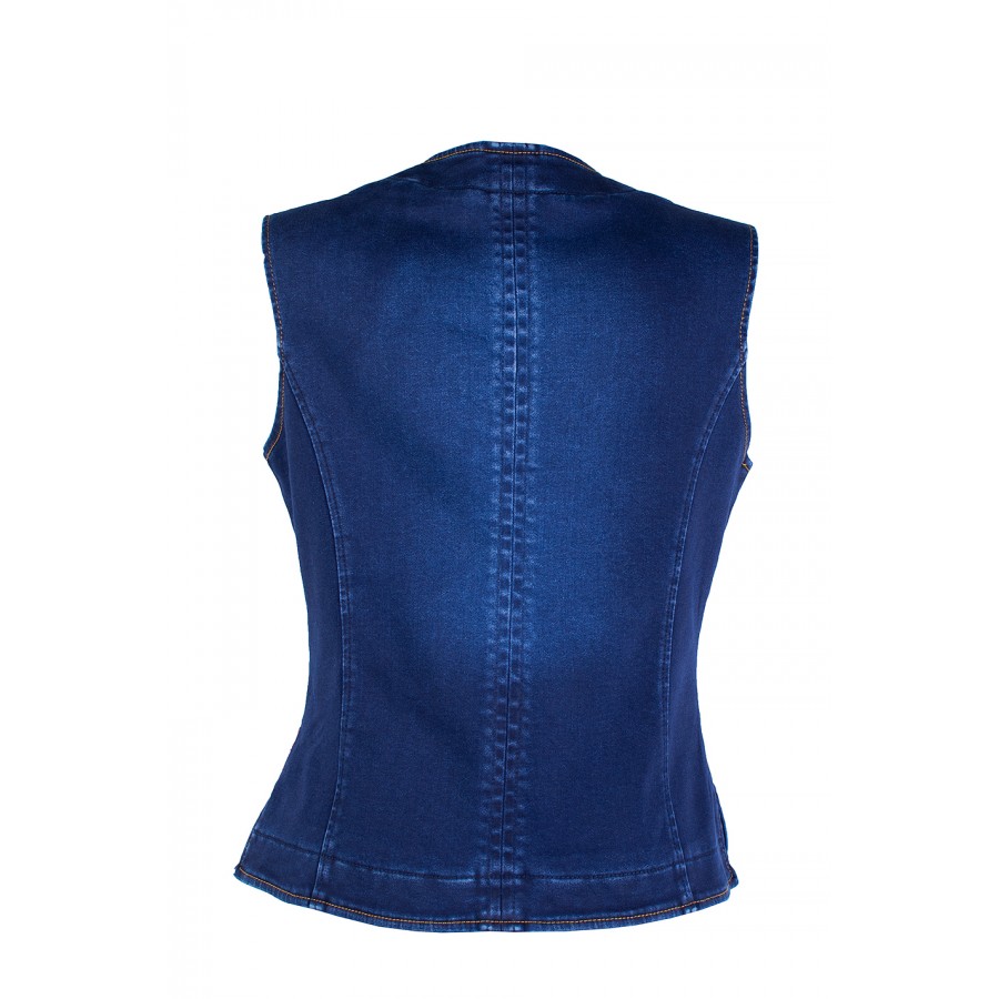 Classic Women's Quilted Denim Vest – Round Neck 25523 / 2025 Classic Women's Quilted Denim Vest – Round Neck 25523 / 2025