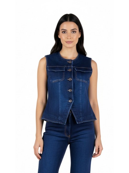 Classic Women's Quilted Denim Vest – Round Neck 25523 / 2025