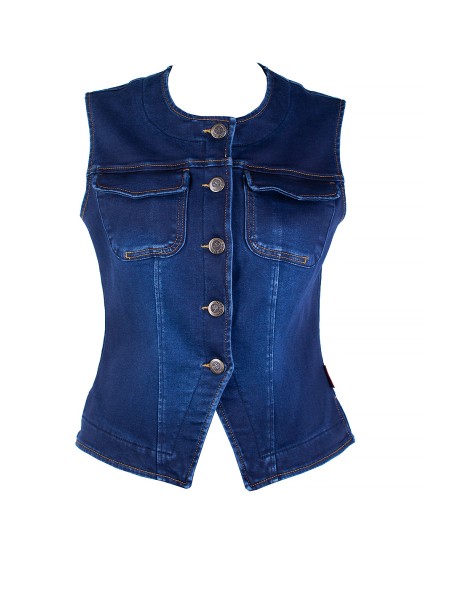 Classic Women's Quilted Denim Vest – Round Neck 25523 / 2025 Classic Women's Quilted Denim Vest – Round Neck 25523 / 2025
