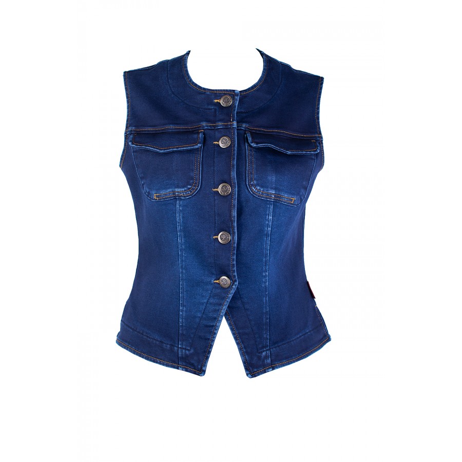 Classic Women's Quilted Denim Vest – Round Neck 25523 / 2025 Classic Women's Quilted Denim Vest – Round Neck 25523 / 2025