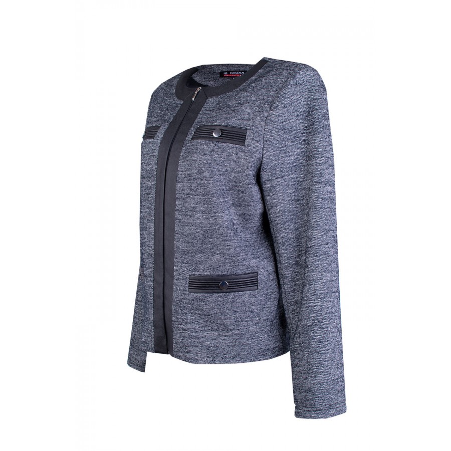 Women's Wool Jacket in Grey Melange with Leather Details 25501 / 2025 Women's Wool Jacket in Grey Melange with Leather Details 25501 / 2025