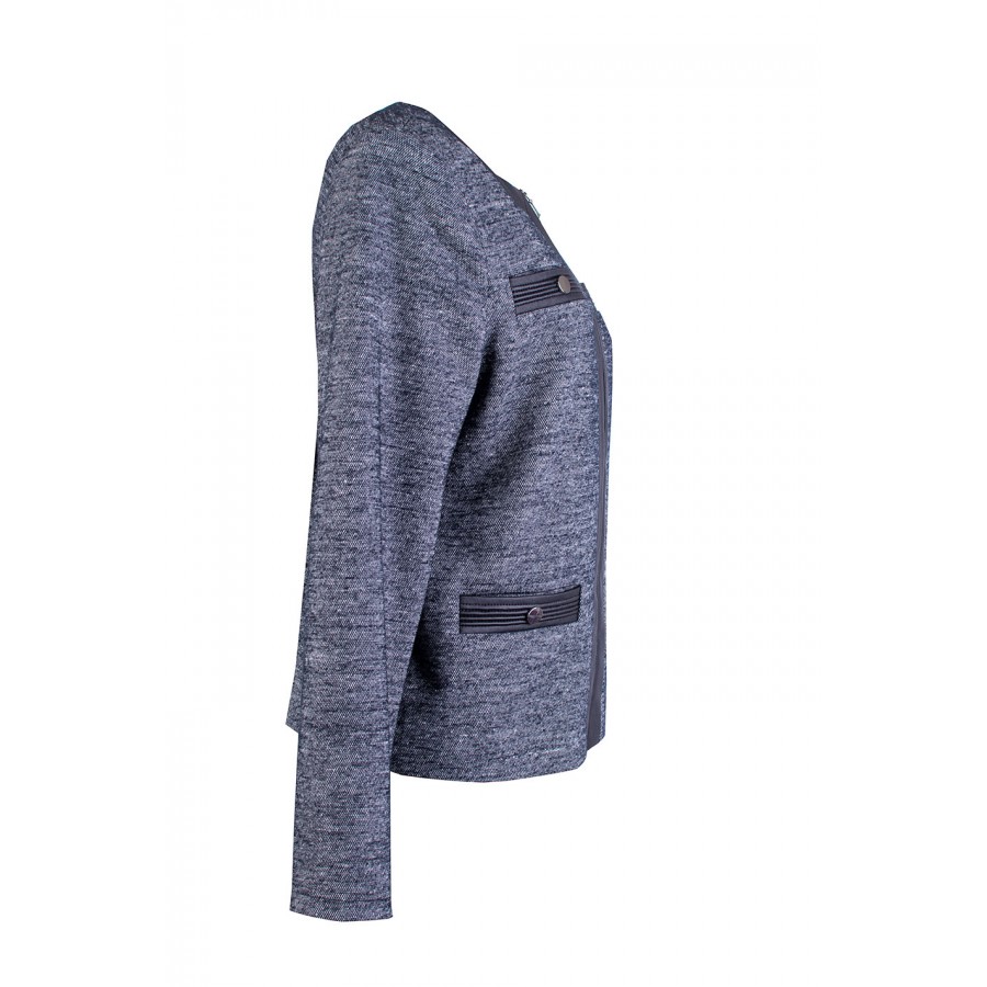 Women's Wool Jacket in Grey Melange with Leather Details 25501 / 2025 Women's Wool Jacket in Grey Melange with Leather Details 25501 / 2025