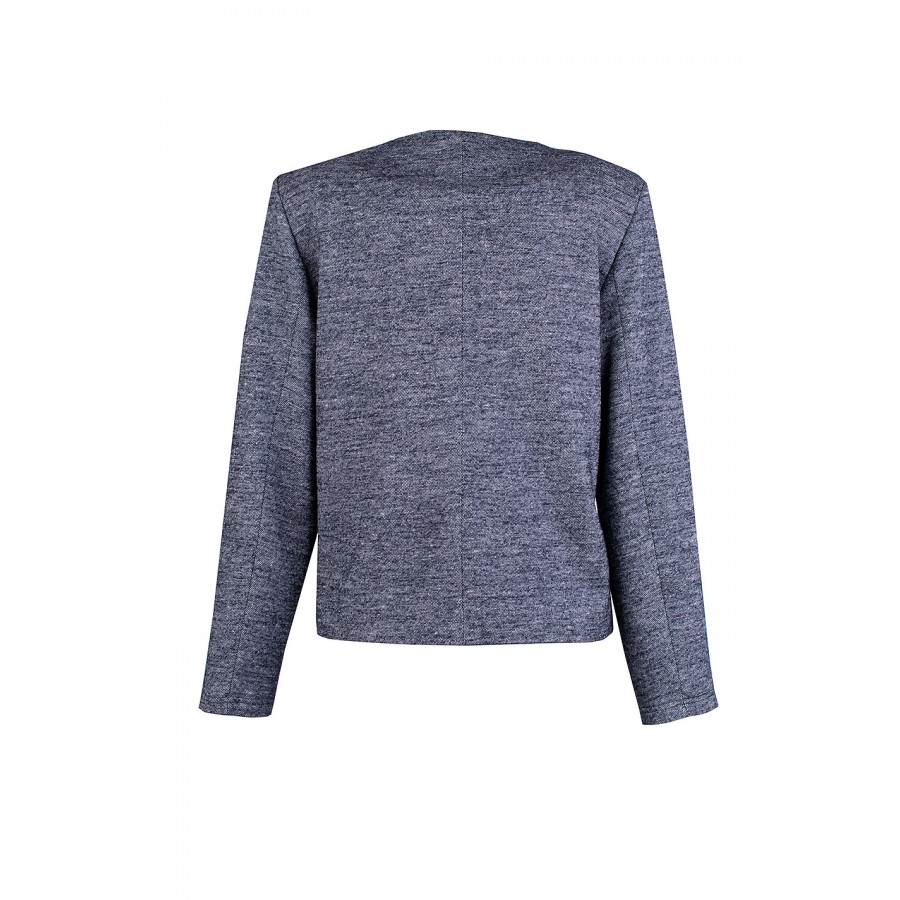 Women's Wool Jacket in Grey Melange with Leather Details 25501 / 2025 Women's Wool Jacket in Grey Melange with Leather Details 25501 / 2025
