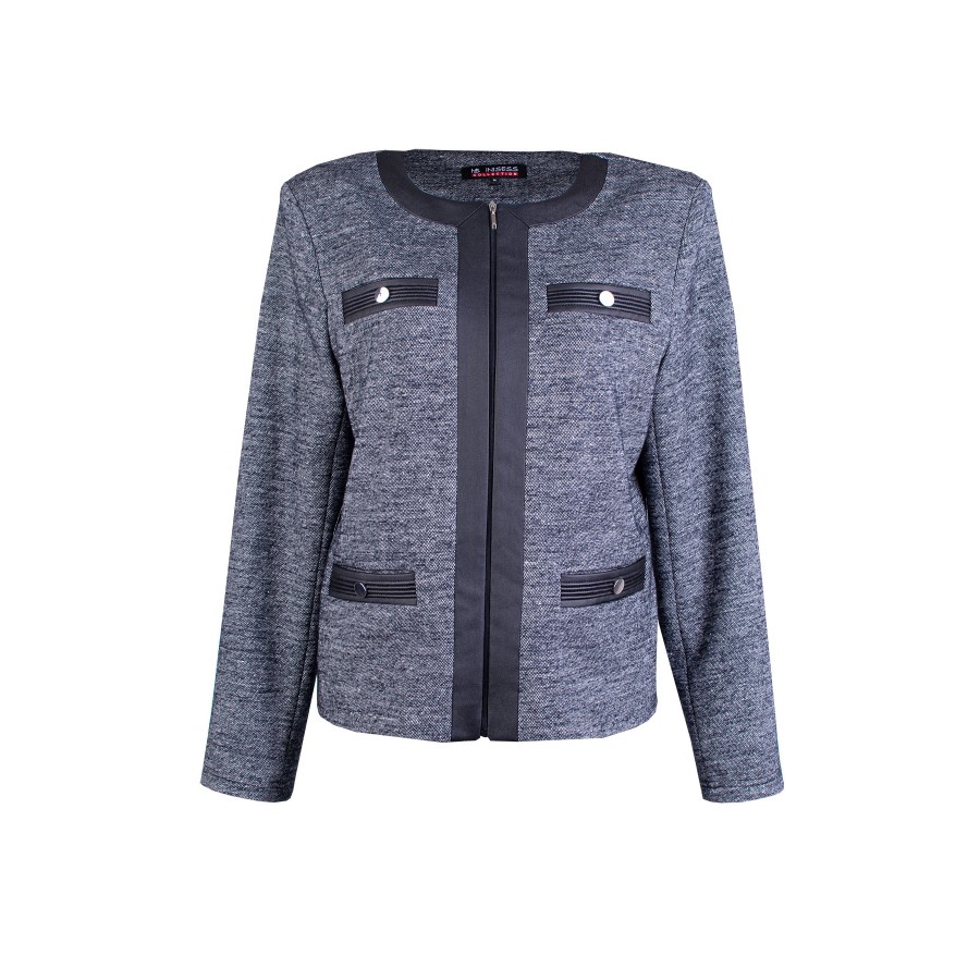 Women's Wool Jacket in Grey Melange with Leather Details 25501 / 2025 Women's Wool Jacket in Grey Melange with Leather Details 25501 / 2025