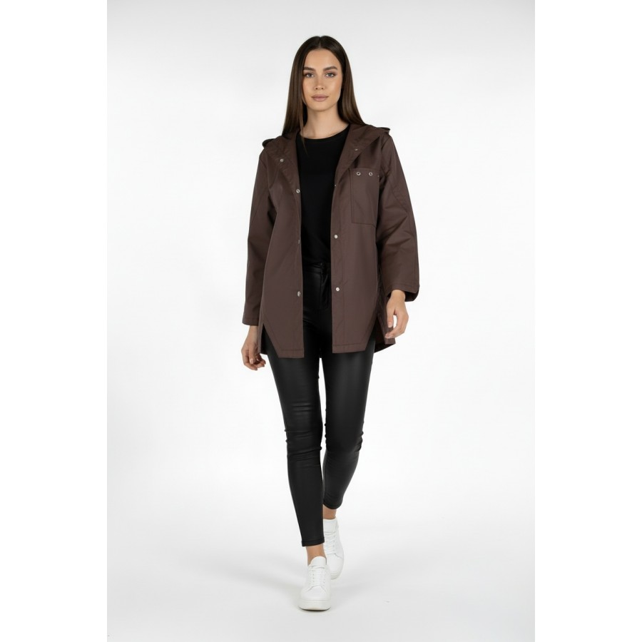 Women's Waterproof Jacket with Hood in Brown 25509 / 2025 Women's Waterproof Jacket with Hood in Brown 25509 / 2025