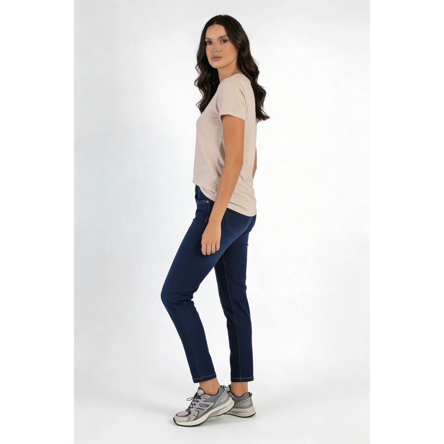 Women's Stretch Jeans with Decorative Orange Stripes 25507 / 2025