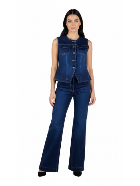 Quilted Women's Navy Blue Jeans with Wide Legs – Hit Model 25521 / 2025 Quilted Women's Navy Blue Jeans with Wide Legs – Hit Model 25521 / 2025
