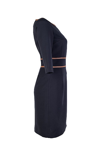Elegant Black Dress with Leather in Camel Color 25516 / 2025 Elegant Black Dress with Leather in Camel Color 25516 / 2025