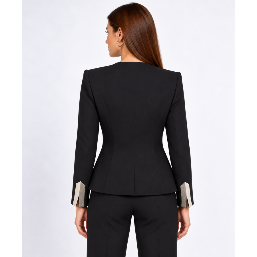 Women's Black Jacket with Elegant Lame Trim 26502 / 2026 Women's Black Jacket with Elegant Lame Trim 26502 / 2026