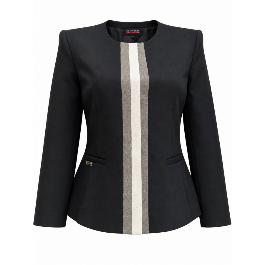 Women's Black Jacket with Elegant Lame Trim 26502 / 2026 Women's Black Jacket with Elegant Lame Trim 26502 / 2026
