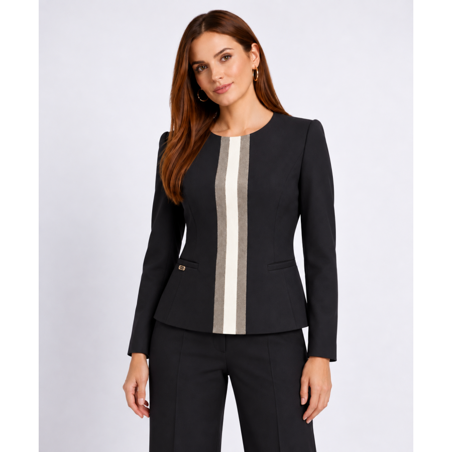 Women's Black Jacket with Elegant Lame Trim 26502 / 2026 Women's Black Jacket with Elegant Lame Trim 26502 / 2026