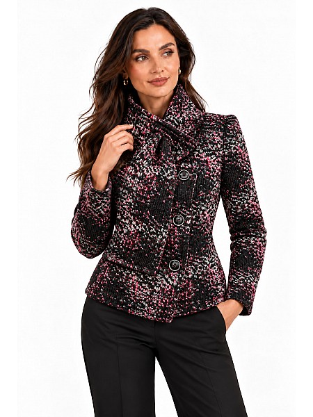 Wool Coat with Shawl Collar and Pink-Purple Mosaic Pattern 26507 / 2026