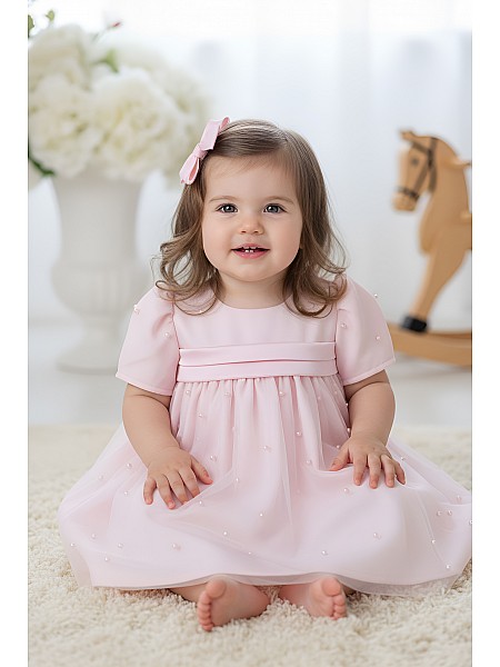 Mother and Daughter Dress Set – Baby Pink with Tulle and Pearls 25701 - 702 / 2025 Mother and Daughter Dress Set – Baby Pink with Tulle and Pearls 25701 - 702 / 2025