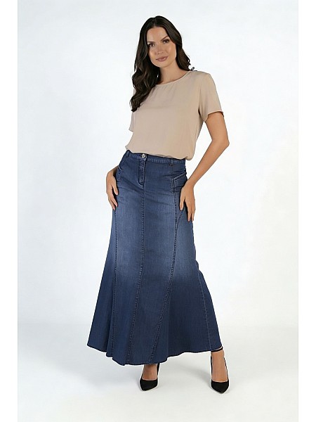 Fustă lungă din denim de Tencel cu Elastane 17143