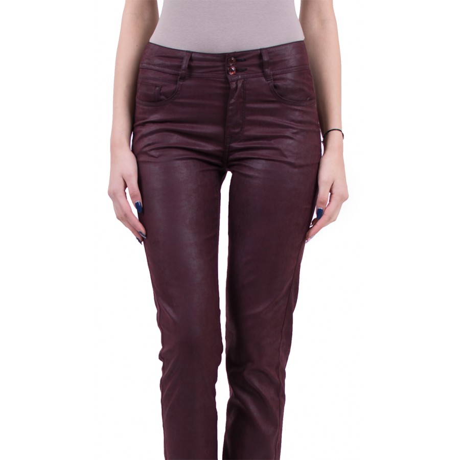 Sporty-elegant, cotton women's trousers in burgundy N 18114