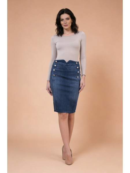 Fusta din denim cu nasturi decorative 18101 / 2018 Fusta din denim cu nasturi decorative 18101 / 2018