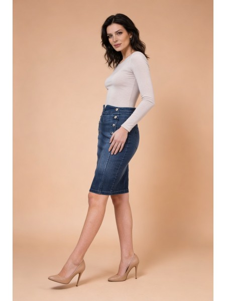 Fusta din denim cu nasturi decorative 18101 / 2018