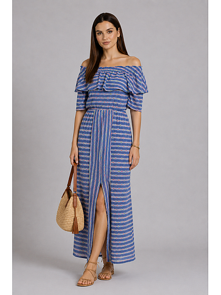 Rochie lungă din bumbac tricotată din bumbac R 18167 Rochie lungă din bumbac tricotată din bumbac R 18167