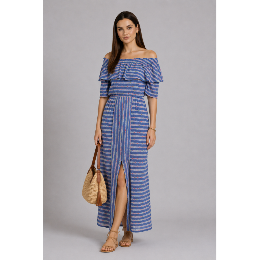 Rochie lungă din bumbac tricotată din bumbac R 18167 Rochie lungă din bumbac tricotată din bumbac R 18167