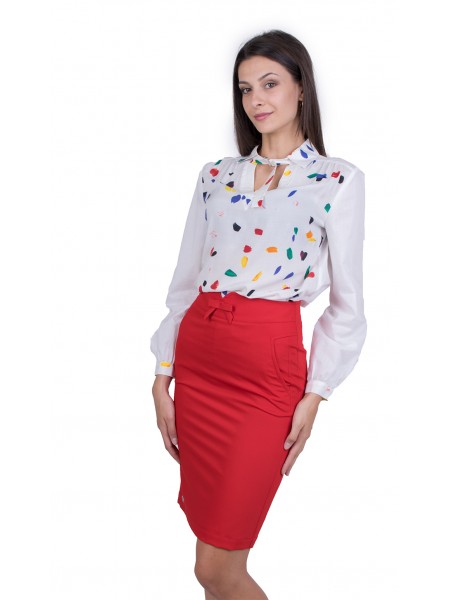 Ladies Set White Blouse with Red Skirt 20157 - 151