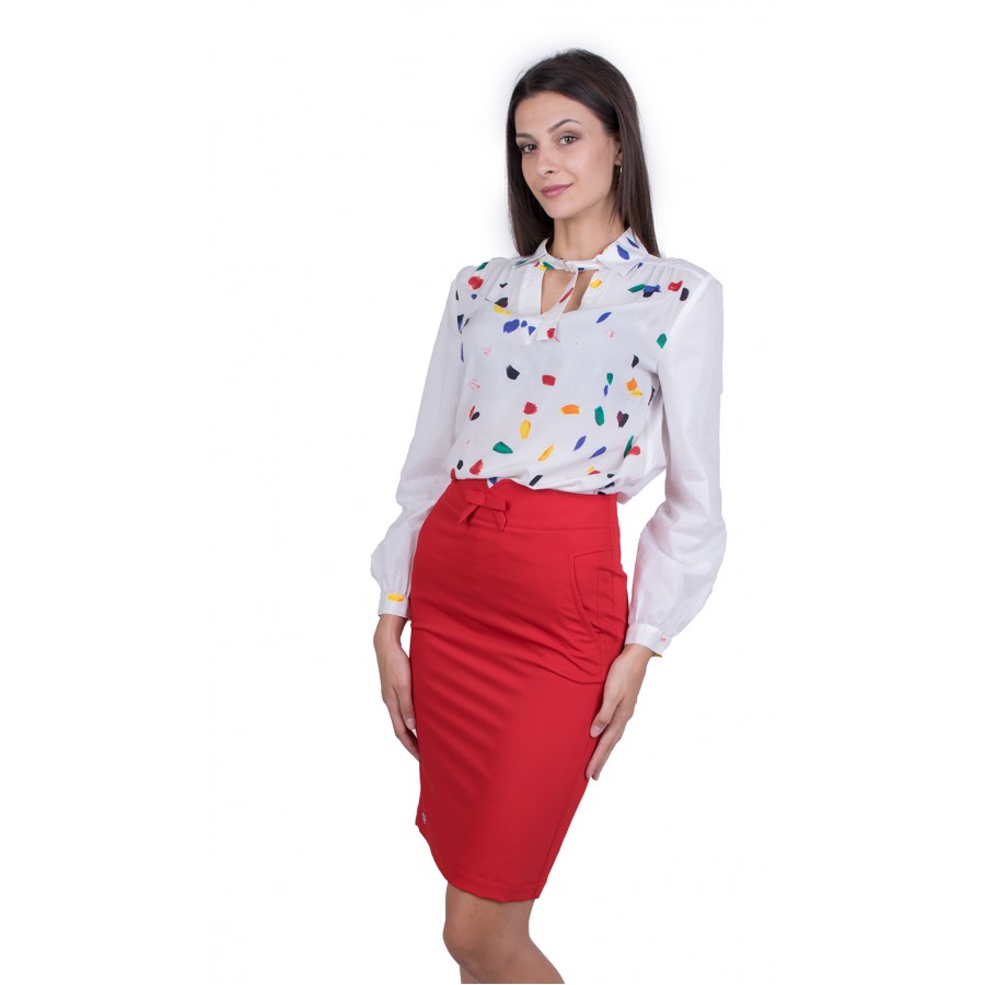 Ladies Set White Blouse with Red Skirt 20157 - 151