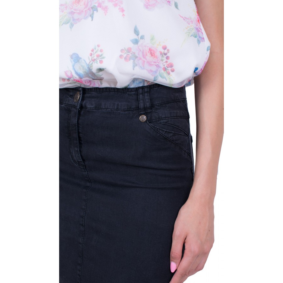 Black Straight Denim Skirt 20154