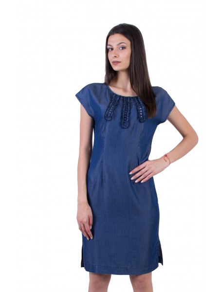 Rochie din denim pentru femei cu siluetă gratuită R 20186 / 2020