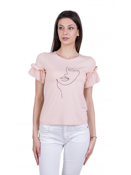 Kısa Kollu Kadın T-shirt B 21174 PEMBE / 2021