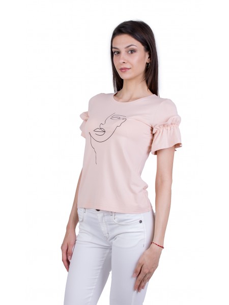 Kısa Kollu Kadın T-shirt B 21174 PEMBE / 2021