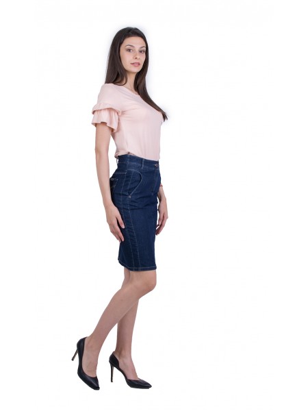 Ladies Blouse Set with Denim Skirt 21807