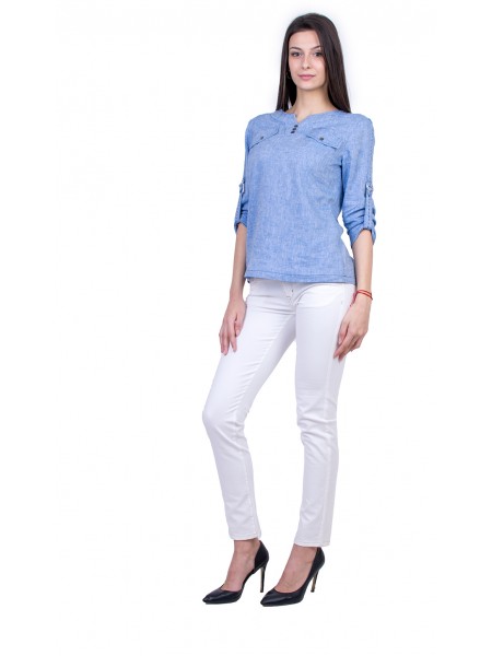 Ladies Set of Linen Blouse with White Pants 21136 - 167