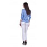 Дамски Комплект от Ленена Блуза с Бял Панталон 21136 - 167