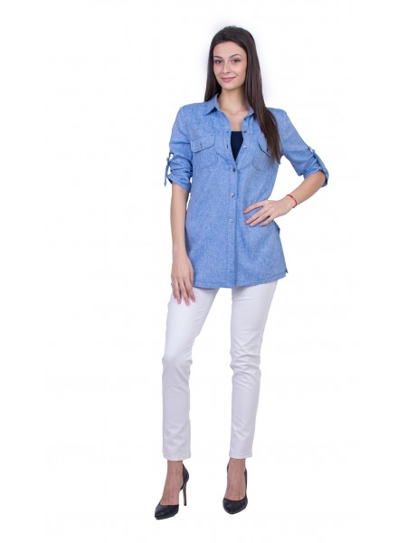 Women's Set of Linen Shirt with White Pants 21139 - 167