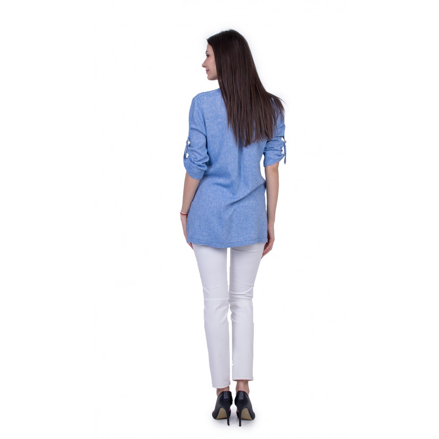 Дамски Комплект от Ленена Риза с Бял Панталон 21139 - 167