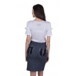 Ladies Set White Blouse with Denim Skirt 21174 W - 503