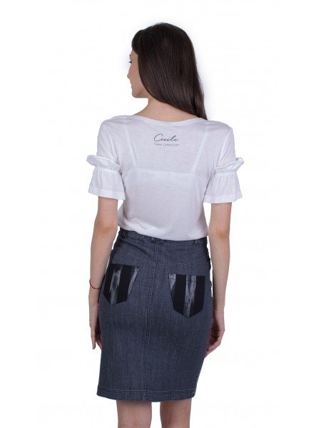 Ladies Set White Blouse with Denim Skirt 21174 W - 503