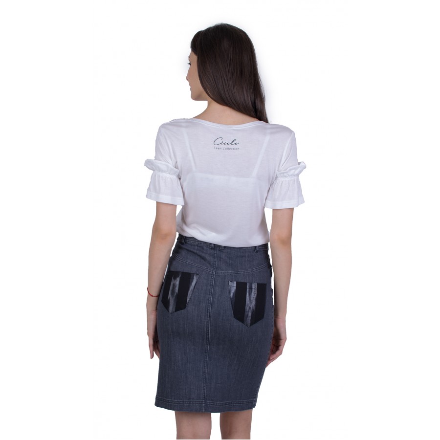 Ladies Set White Blouse with Denim Skirt 21174 W - 503