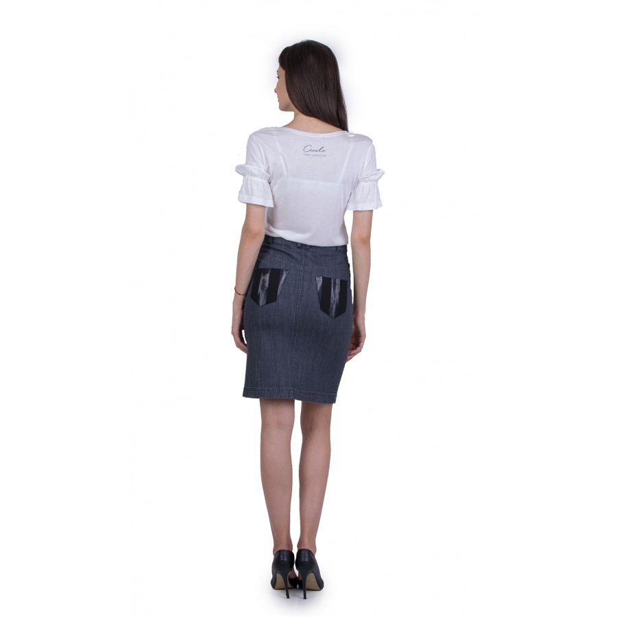 Ladies Set White Blouse with Denim Skirt 21174 W - 503